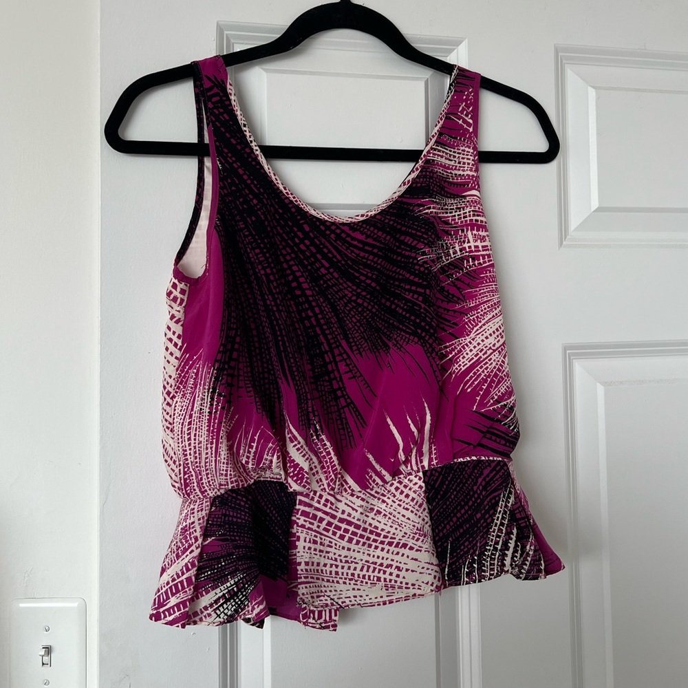 anthropologie sariah pink purple black white silk tank vintage blouse